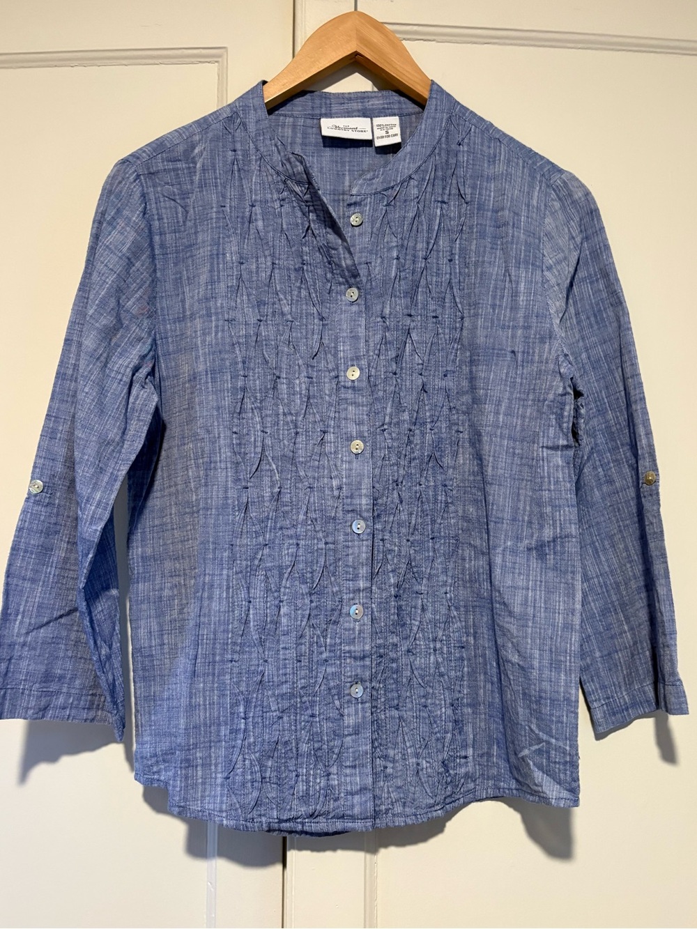 The Vermont Country Store Collarless Button Down Blouse